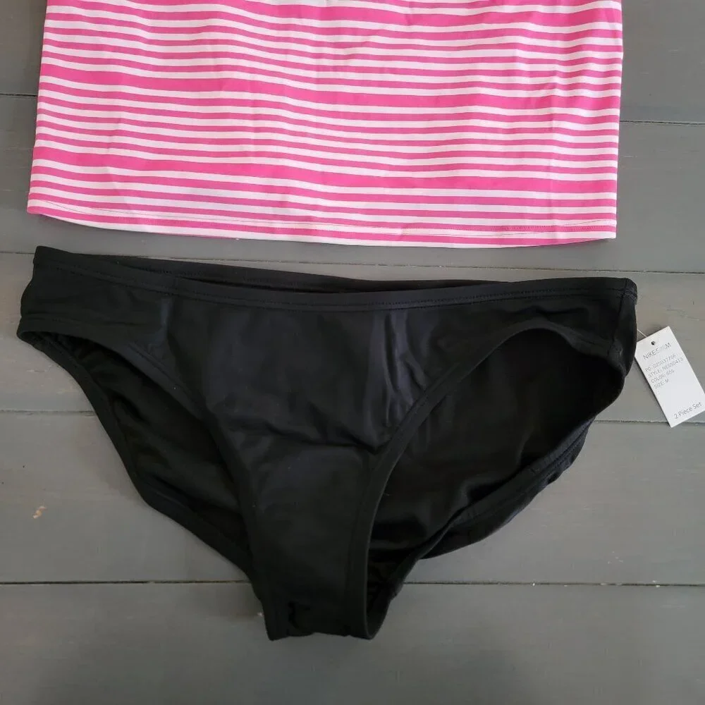 NWT Nike Women's Pinksicle Stripe V-Back 2 Piece Tankini Swimsuit Size Medium